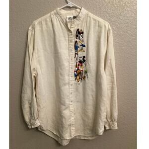Vintage Disney Store Button Down Shirt Embroidered Mickey Minnie Donald Goofy L